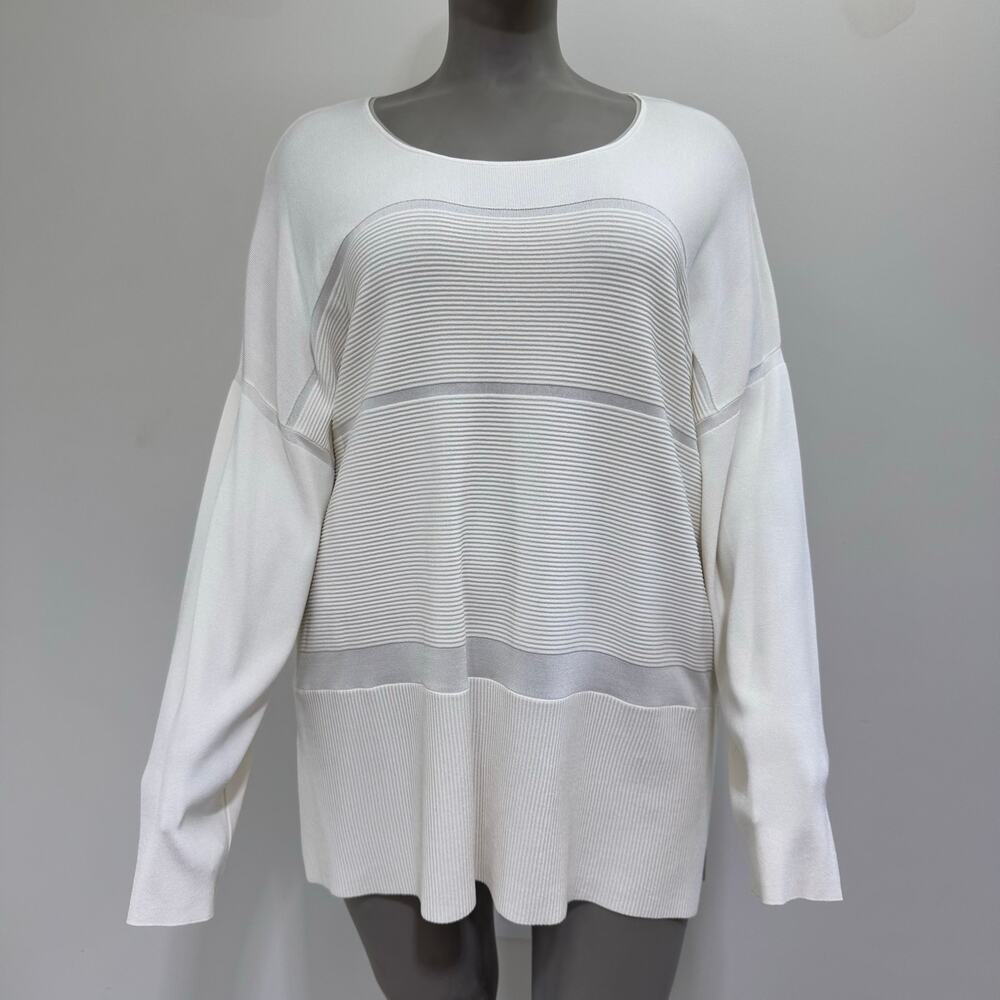 NWT Marina Rinaldi Drop Shoulder Knit Sweater White US 20-22 Neutral Old Money